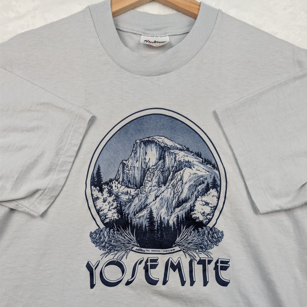 VTG Stedman T-Shirt Mens M Gray Blue Yosemite Graphic Outdoor Single Stitch 80s